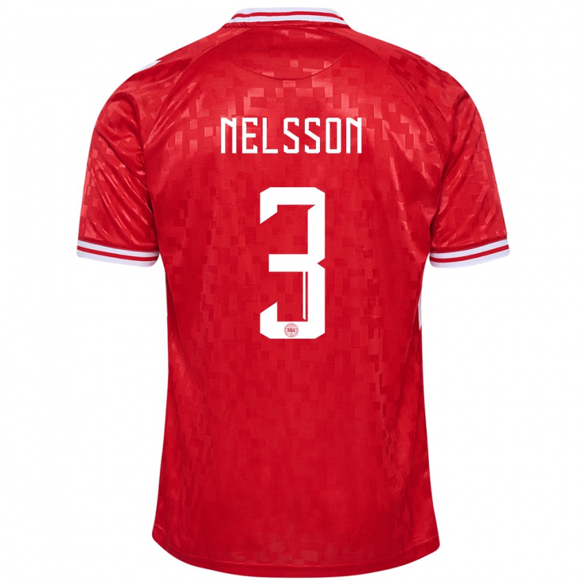 Herren Dänemark Victor Nelsson #3 Rot Heimtrikot Trikot 24-26 T-Shirt Österreich