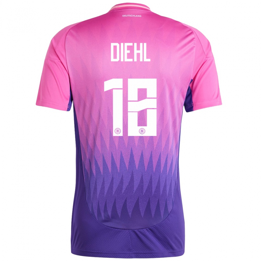 Herren Deutschland Justin Diehl #18 Pink Lila Auswärtstrikot Trikot 24-26 T-Shirt Österreich