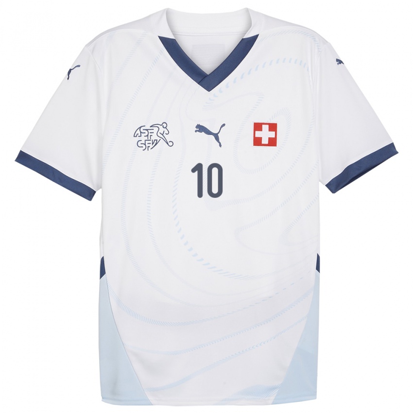 Herren Schweiz Granit Xhaka #10 Weiß Auswärtstrikot Trikot 24-26 T-Shirt Österreich