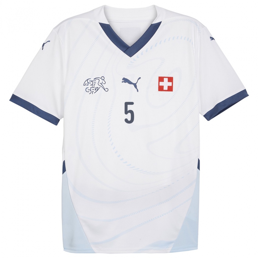 Herren Schweiz Noah Okafor #5 Weiß Auswärtstrikot Trikot 24-26 T-Shirt Österreich