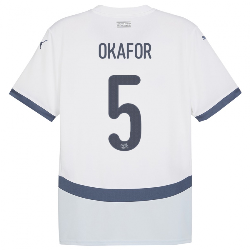 Herren Schweiz Noah Okafor #5 Weiß Auswärtstrikot Trikot 24-26 T-Shirt Österreich