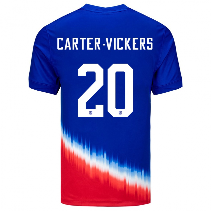 Herren Vereinigte Staaten Cameron Carter-Vickers #20 Blau Auswärtstrikot Trikot 24-26 T-Shirt Österreich