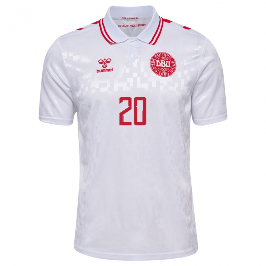 Herren Dänemark Rasmus Hojlund #20 Weiß Auswärtstrikot Trikot 24-26 T-Shirt Österreich