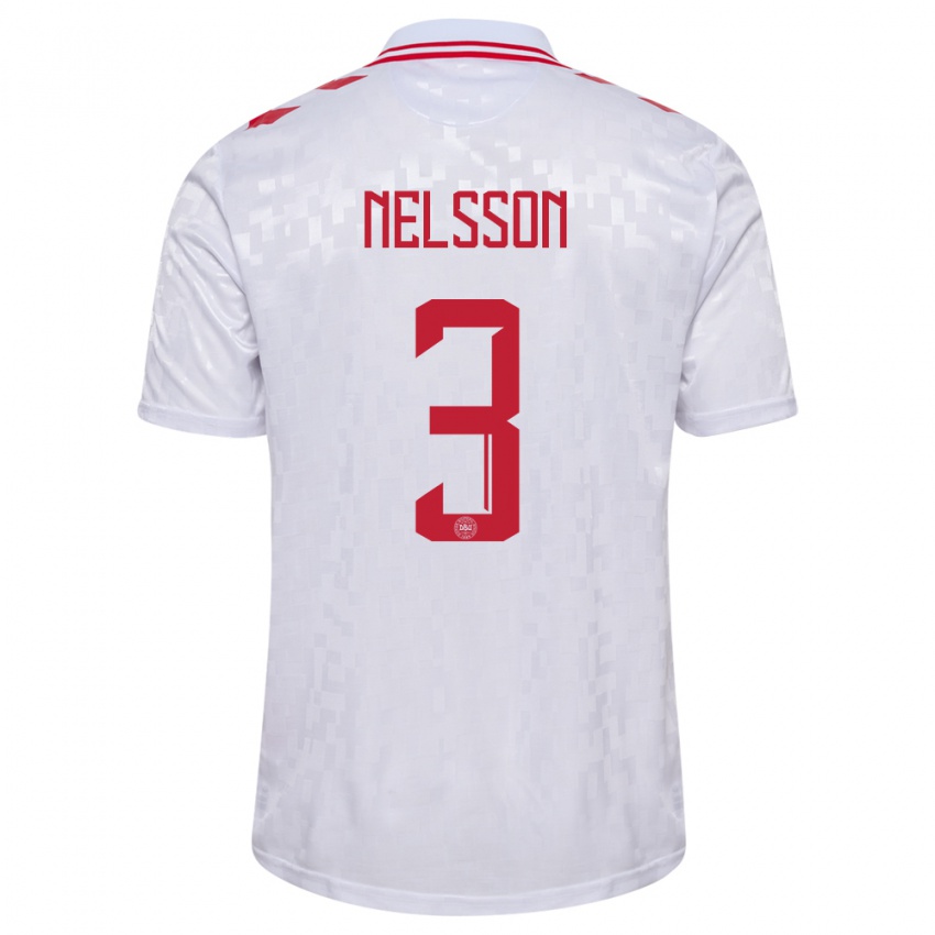 Herren Dänemark Victor Nelsson #3 Weiß Auswärtstrikot Trikot 24-26 T-Shirt Österreich