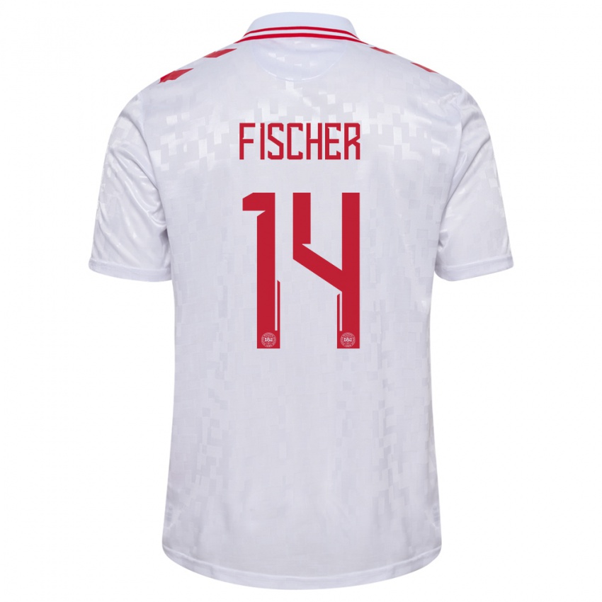 Herren Dänemark Mikkel Fischer #14 Weiß Auswärtstrikot Trikot 24-26 T-Shirt Österreich