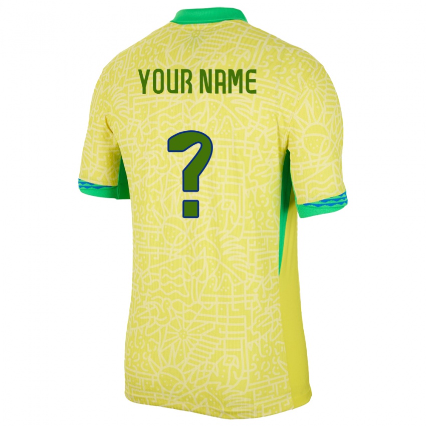 Damen Brasilien Ihren Namen #0 Gelb Heimtrikot Trikot 24-26 T-Shirt Österreich