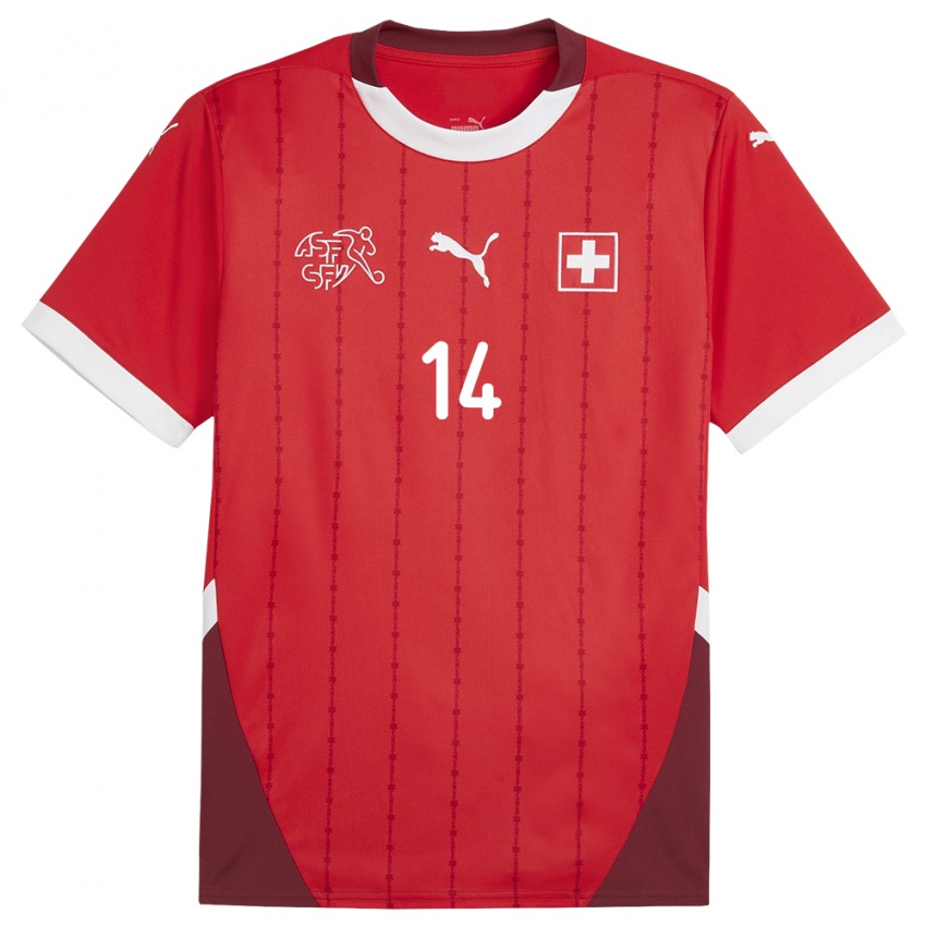 Damen Schweiz Michel Aebischer #14 Rot Heimtrikot Trikot 24-26 T-Shirt Österreich