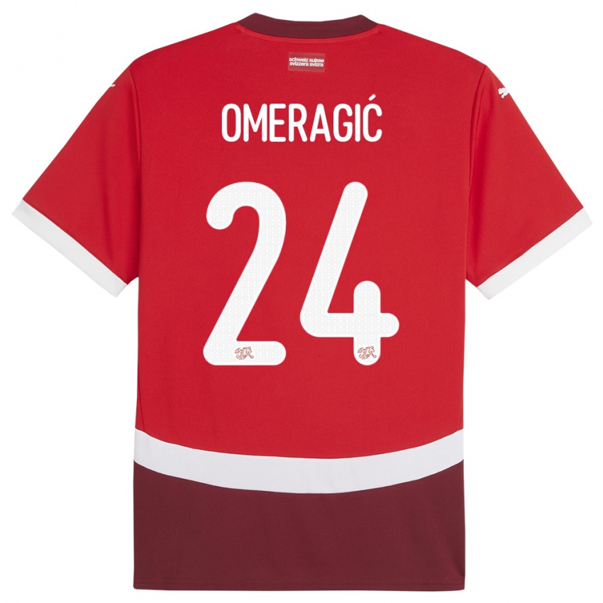 Damen Schweiz Becir Omeragic #24 Rot Heimtrikot Trikot 24-26 T-Shirt Österreich