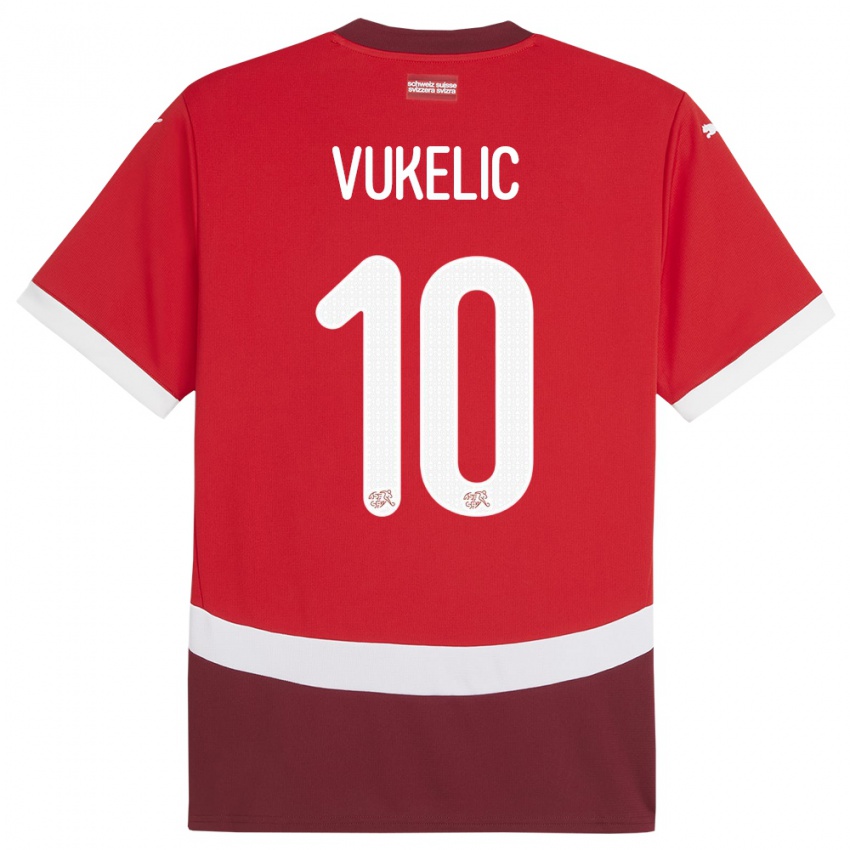 Damen Schweiz Mile Vukelic #10 Rot Heimtrikot Trikot 24-26 T-Shirt Österreich