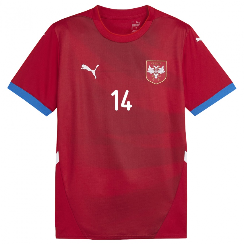 Damen Serbien Matija Stojanovic #14 Rot Heimtrikot Trikot 24-26 T-Shirt Österreich