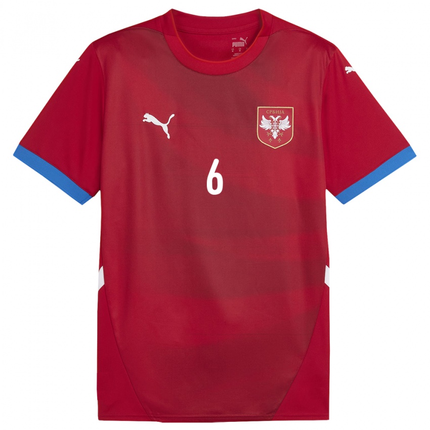 Damen Serbien Srdjan Babic #6 Rot Heimtrikot Trikot 24-26 T-Shirt Österreich