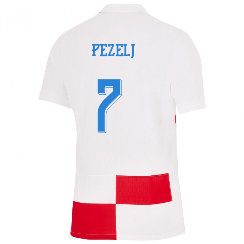 Damen Kroatien Petra Pezelj #7 Weiß Rot Heimtrikot Trikot 24-26 T-Shirt Österreich