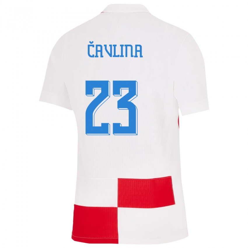 Damen Kroatien Nikola Cavlina #23 Weiß Rot Heimtrikot Trikot 24-26 T-Shirt Österreich