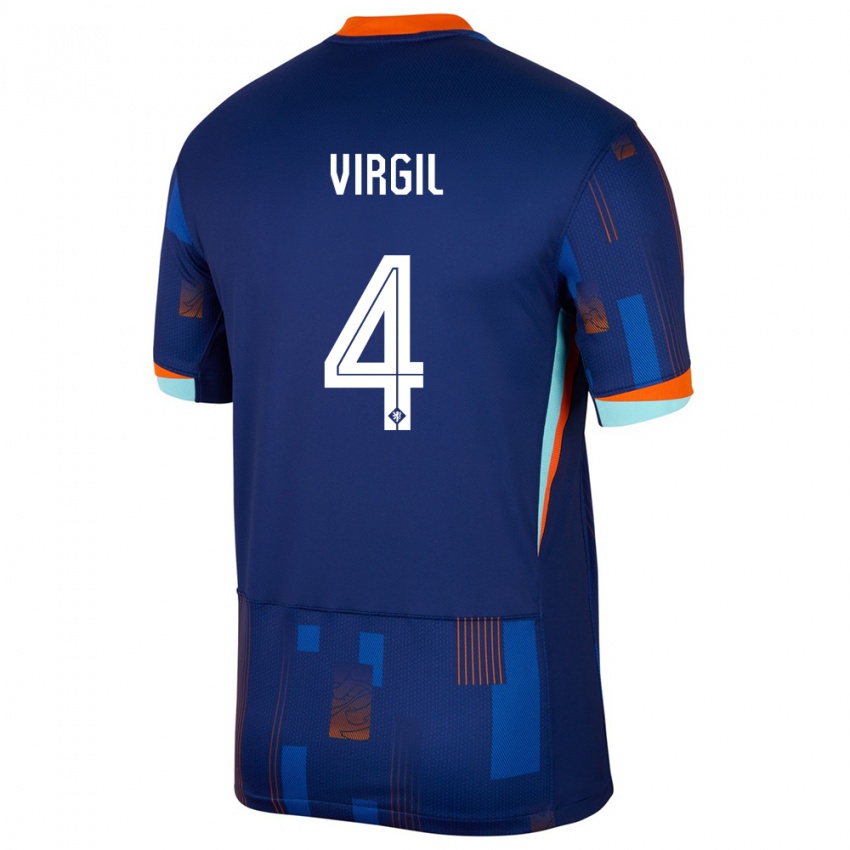 Damen Niederlande Virgil Van Dijk #4 Blau Auswärtstrikot Trikot 24-26 T-Shirt Österreich