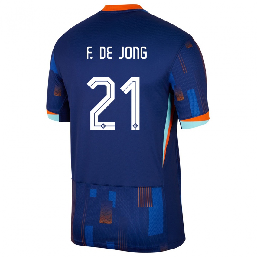 Damen Niederlande Frenkie De Jong #21 Blau Auswärtstrikot Trikot 24-26 T-Shirt Österreich