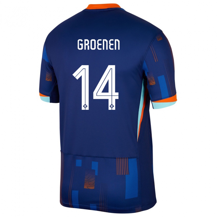 Damen Niederlande Jackie Groenen #14 Blau Auswärtstrikot Trikot 24-26 T-Shirt Österreich