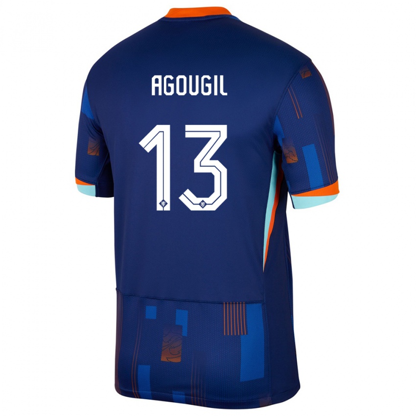 Damen Niederlande Oualid Agougil #13 Blau Auswärtstrikot Trikot 24-26 T-Shirt Österreich