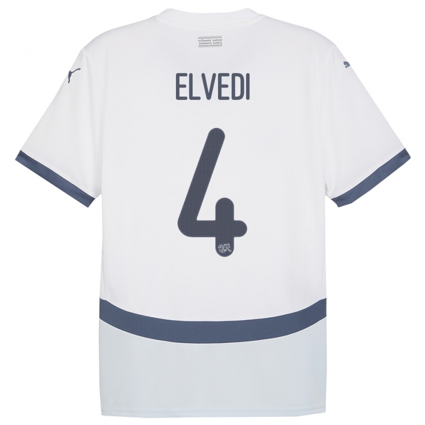 Damen Schweiz Nico Elvedi #4 Weiß Auswärtstrikot Trikot 24-26 T-Shirt Österreich