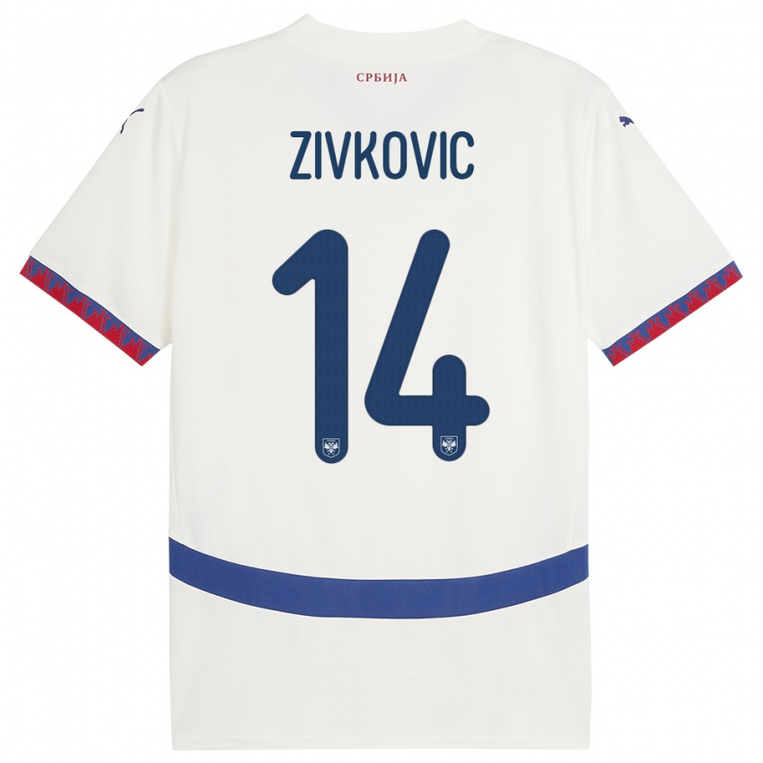 Damen Serbien Andrija Zivkovic #14 Weiß Auswärtstrikot Trikot 24-26 T-Shirt Österreich