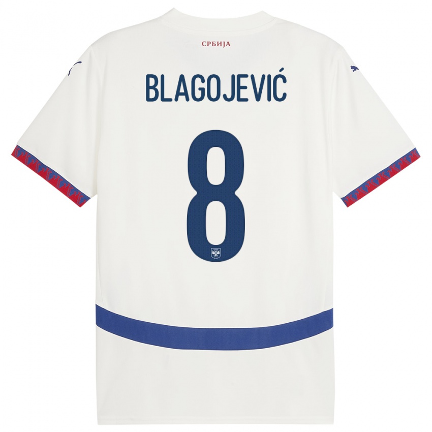 Damen Serbien Dina Blagojevic #8 Weiß Auswärtstrikot Trikot 24-26 T-Shirt Österreich