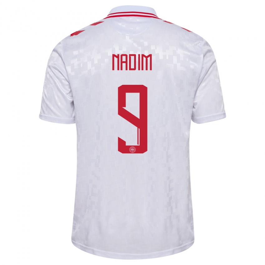 Damen Dänemark Nadia Nadim #9 Weiß Auswärtstrikot Trikot 24-26 T-Shirt Österreich