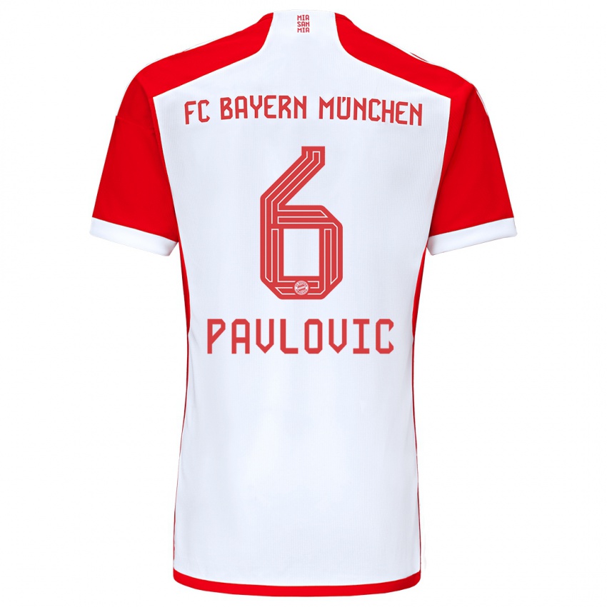 Kinder Aleksandar Pavlovic #6 Rot-Weiss Heimtrikot Trikot 2023/24 T-Shirt Österreich