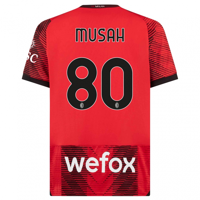 Kinder Yunus Musah #80 Rot Schwarz Heimtrikot Trikot 2023/24 T-Shirt Österreich