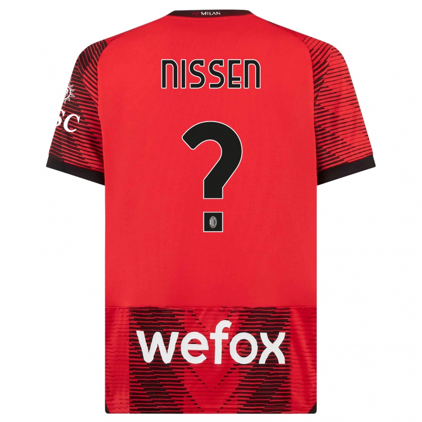Kinder Fredrik Nissen #0 Rot Schwarz Heimtrikot Trikot 2023/24 T-Shirt Österreich