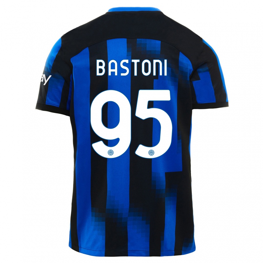 Kinder Alessandro Bastoni #95 Schwarz Blau Heimtrikot Trikot 2023/24 T-Shirt Österreich