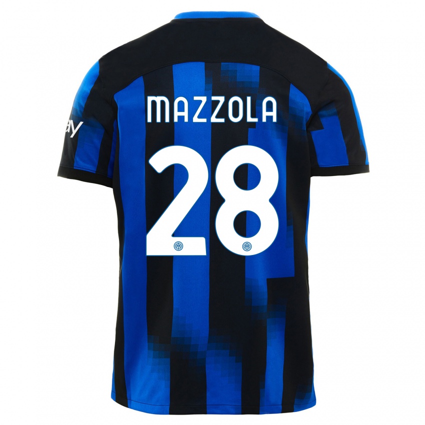 Kinder Giuseppe Mazzola #28 Schwarz Blau Heimtrikot Trikot 2023/24 T-Shirt Österreich