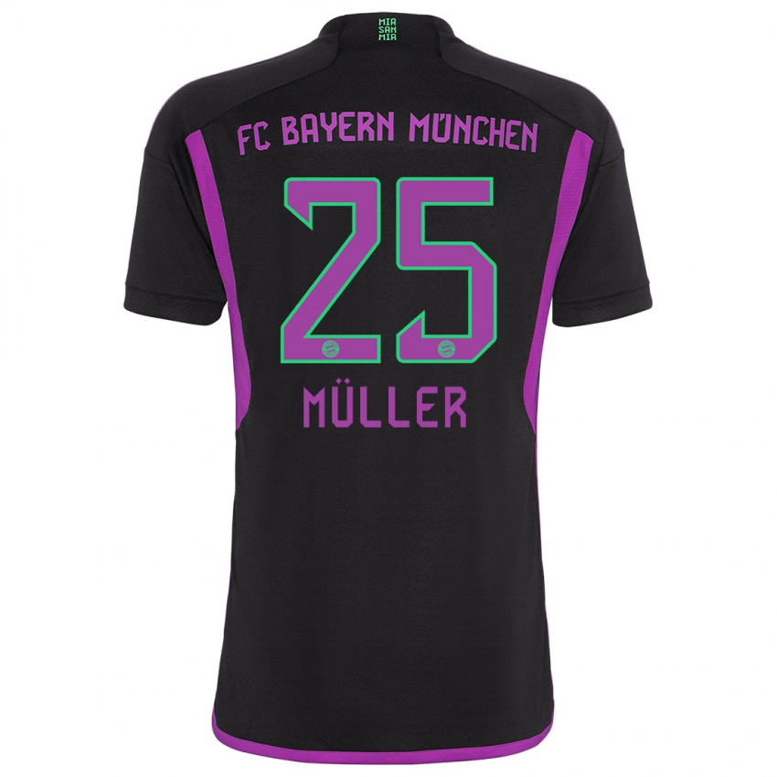 Kinder Thomas Müller #25 Schwarz Auswärtstrikot Trikot 2023/24 T-Shirt Österreich