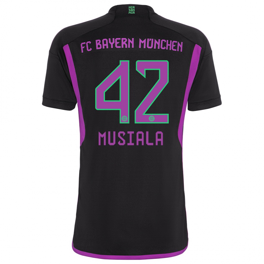 Kinder Jamal Musiala #42 Schwarz Auswärtstrikot Trikot 2023/24 T-Shirt Österreich