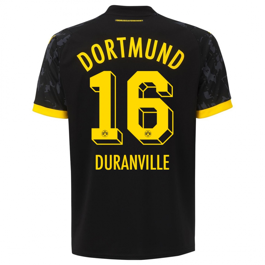 Kinder Julien Duranville #16 Schwarz Auswärtstrikot Trikot 2023/24 T-Shirt Österreich