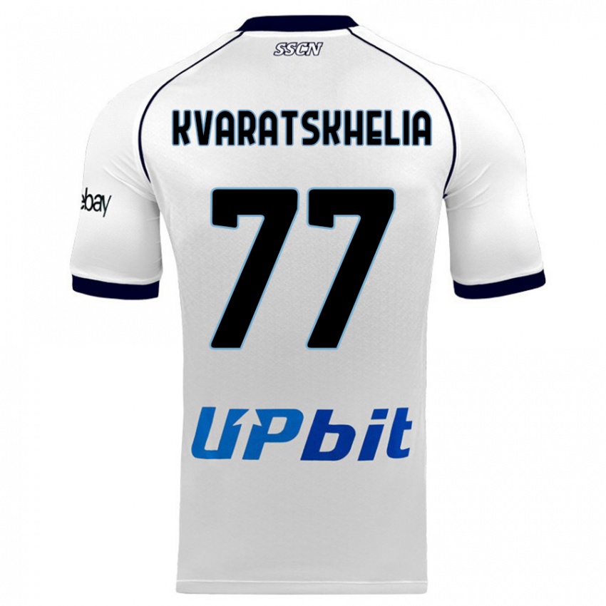 Kinder Khvicha Kvaratskhelia #77 Weiß Auswärtstrikot Trikot 2023/24 T-Shirt Österreich