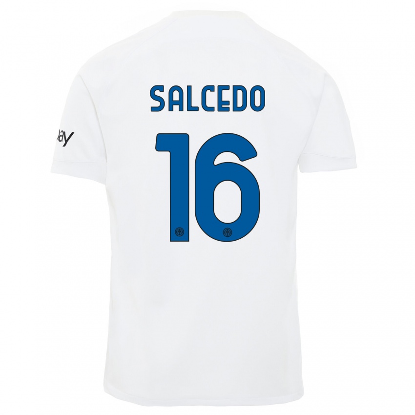 Kinder Eddie Salcedo #16 Weiß Auswärtstrikot Trikot 2023/24 T-Shirt Österreich