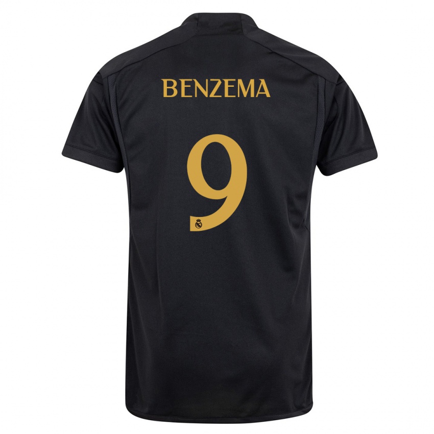 Kinder Karim Benzema #9 Schwarz Ausweichtrikot Trikot 2023/24 T-Shirt Österreich