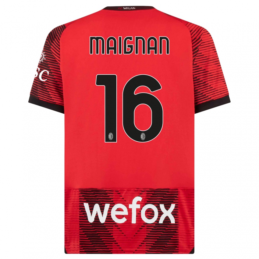 Herren Mike Maignan #16 Rot Schwarz Heimtrikot Trikot 2023/24 T-Shirt Österreich