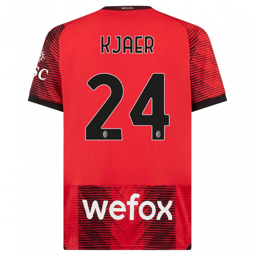 Herren Simon Kjaer #24 Rot Schwarz Heimtrikot Trikot 2023/24 T-Shirt Österreich