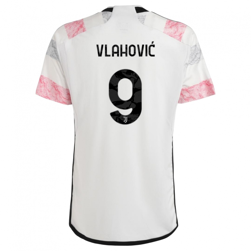 Herren Dusan Vlahovic #9 Weiß Rosa Auswärtstrikot Trikot 2023/24 T-Shirt Österreich