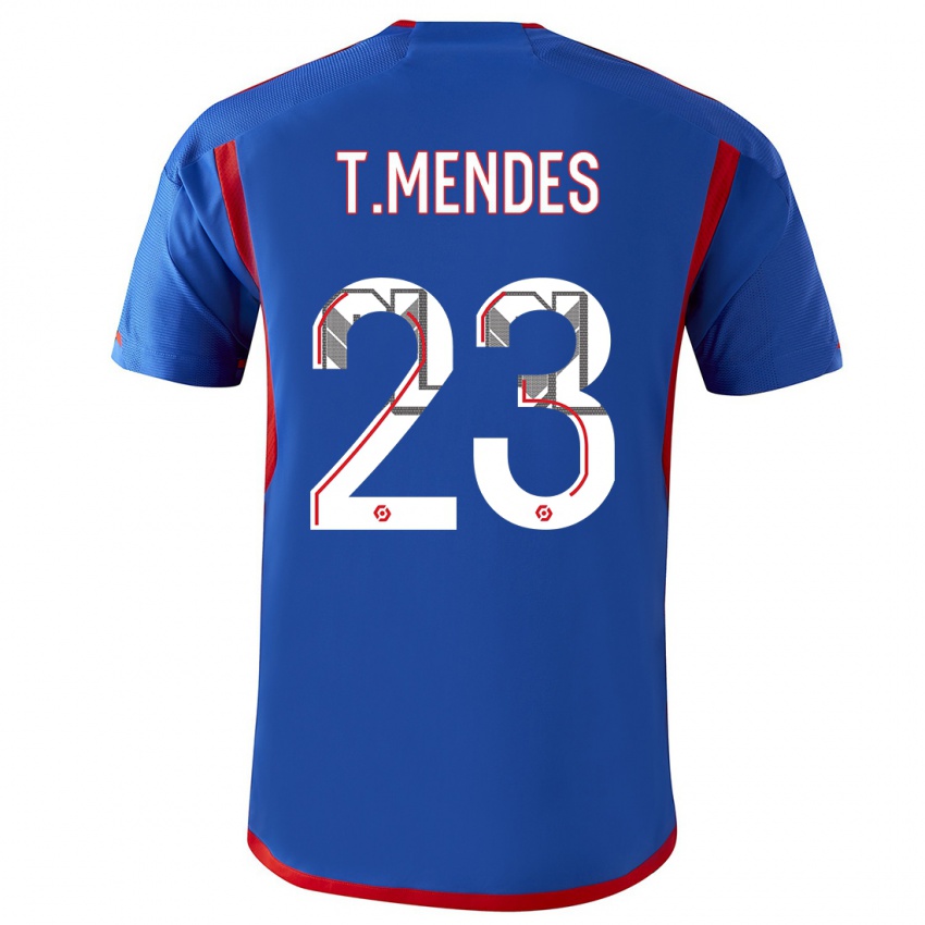 Herren Thiago Mendes #23 Blau Rot Auswärtstrikot Trikot 2023/24 T-Shirt Österreich