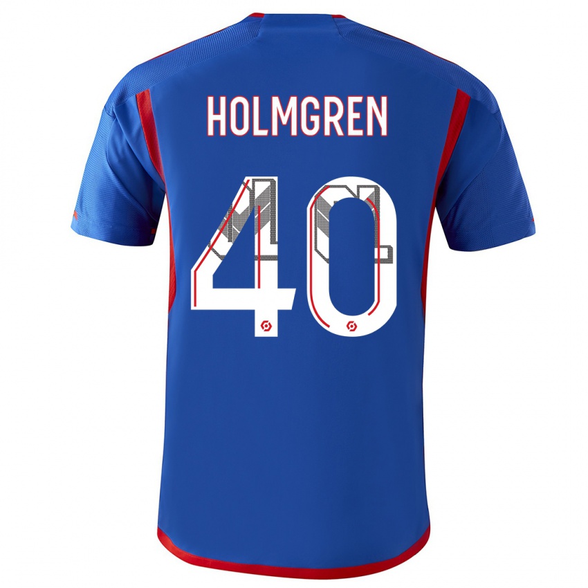 Herren Emma Holmgren #40 Blau Rot Auswärtstrikot Trikot 2023/24 T-Shirt Österreich