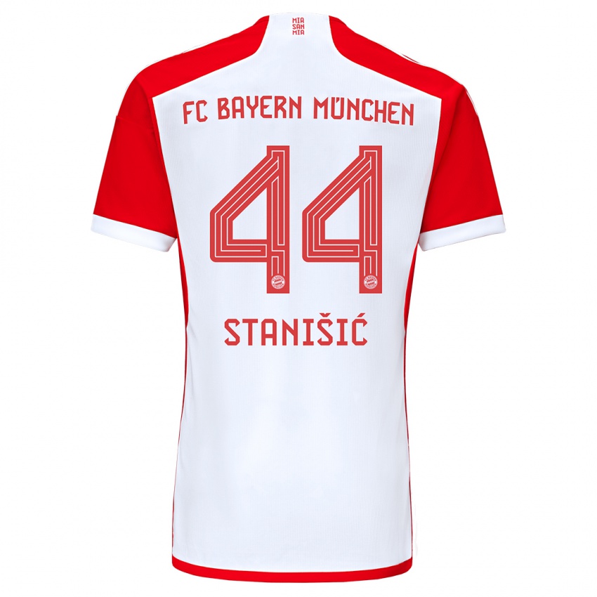 Damen Josip Stanisic #44 Rot-Weiss Heimtrikot Trikot 2023/24 T-Shirt Österreich