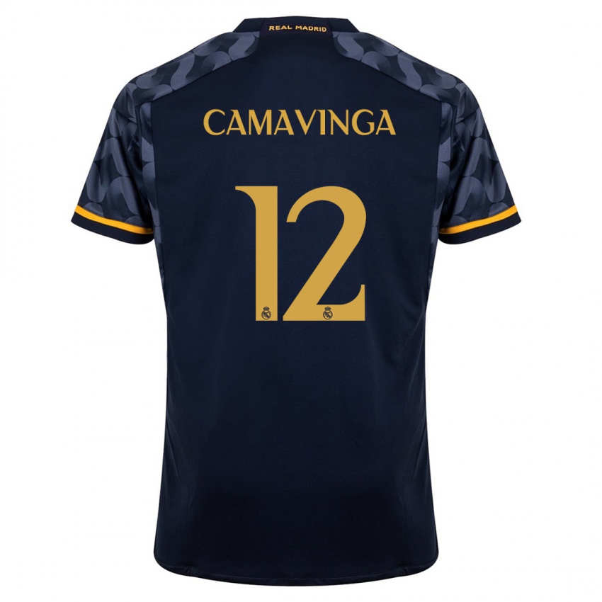 Damen Eduardo Camavinga #12 Dunkelblau Auswärtstrikot Trikot 2023/24 T-Shirt Österreich
