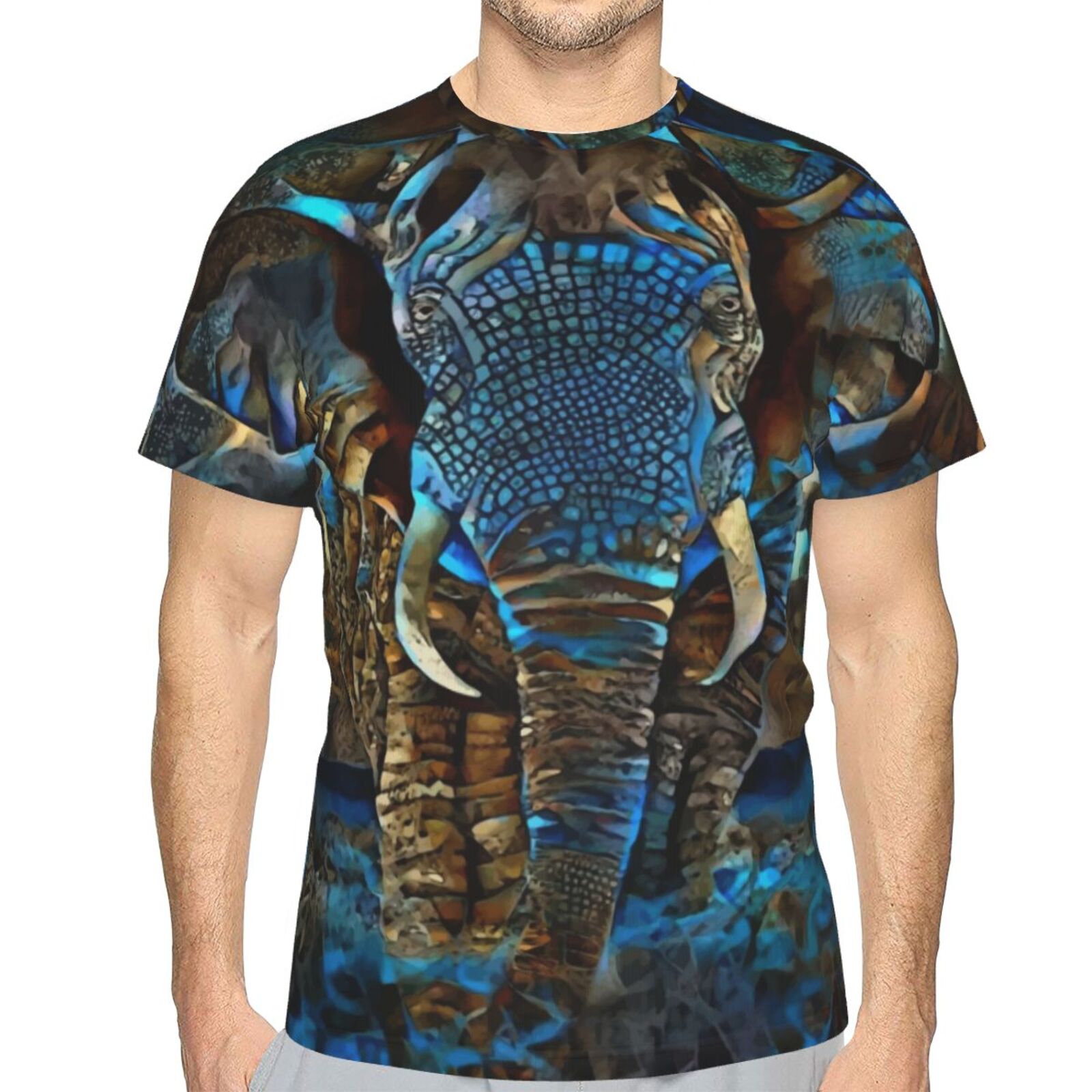 Elefant Braun Blau Medien Mischen Elemente Klassisch Österreich T-shirt
